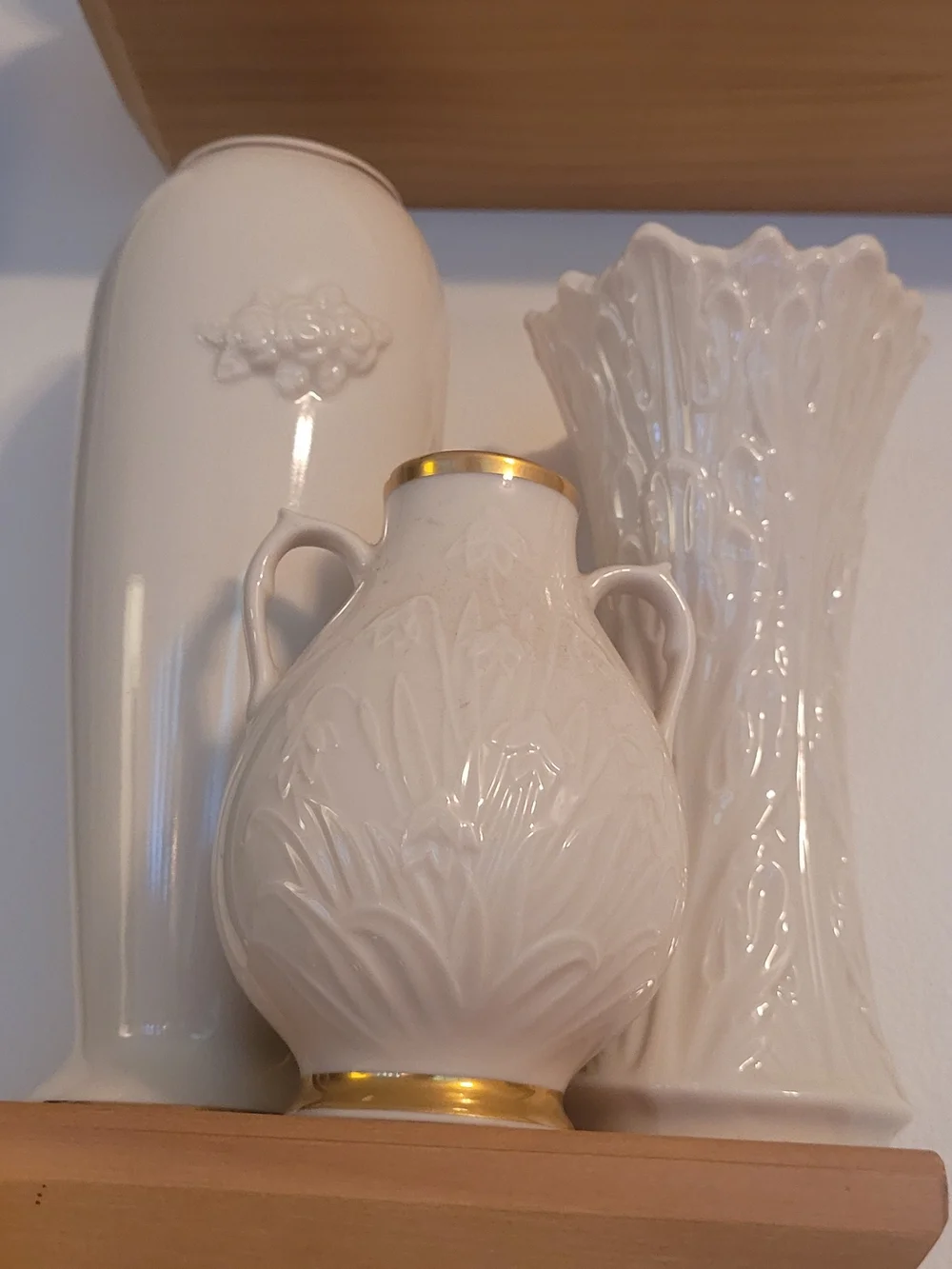 Vintage Lenox Set Of 3 Vases. Ivory Porcelain Decorative Vases with Gold Trim
